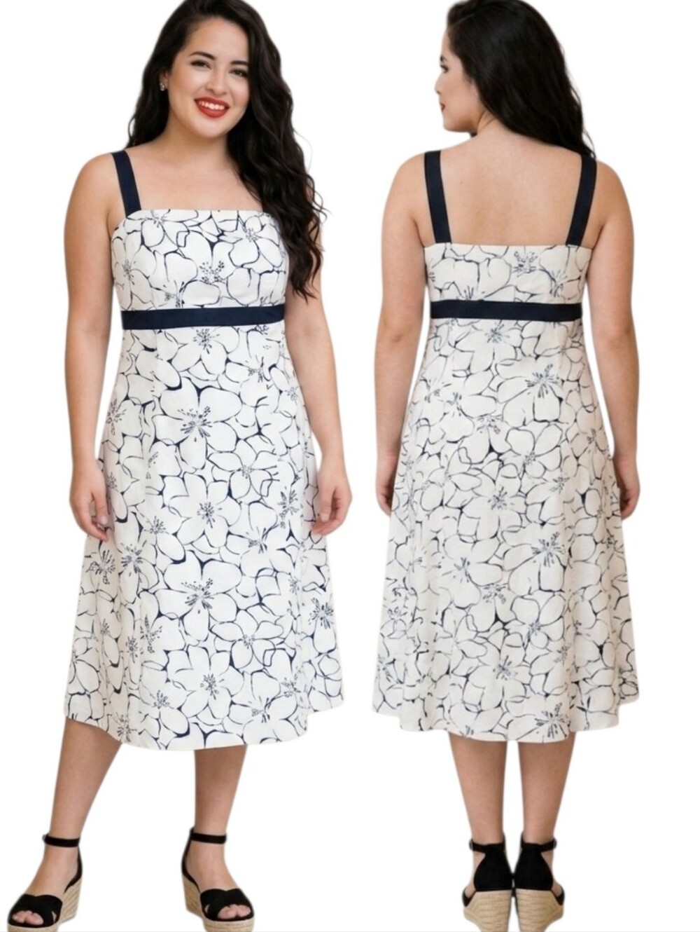 NEW YORK & CO. Black and White Floral Print Sundress - Size 14